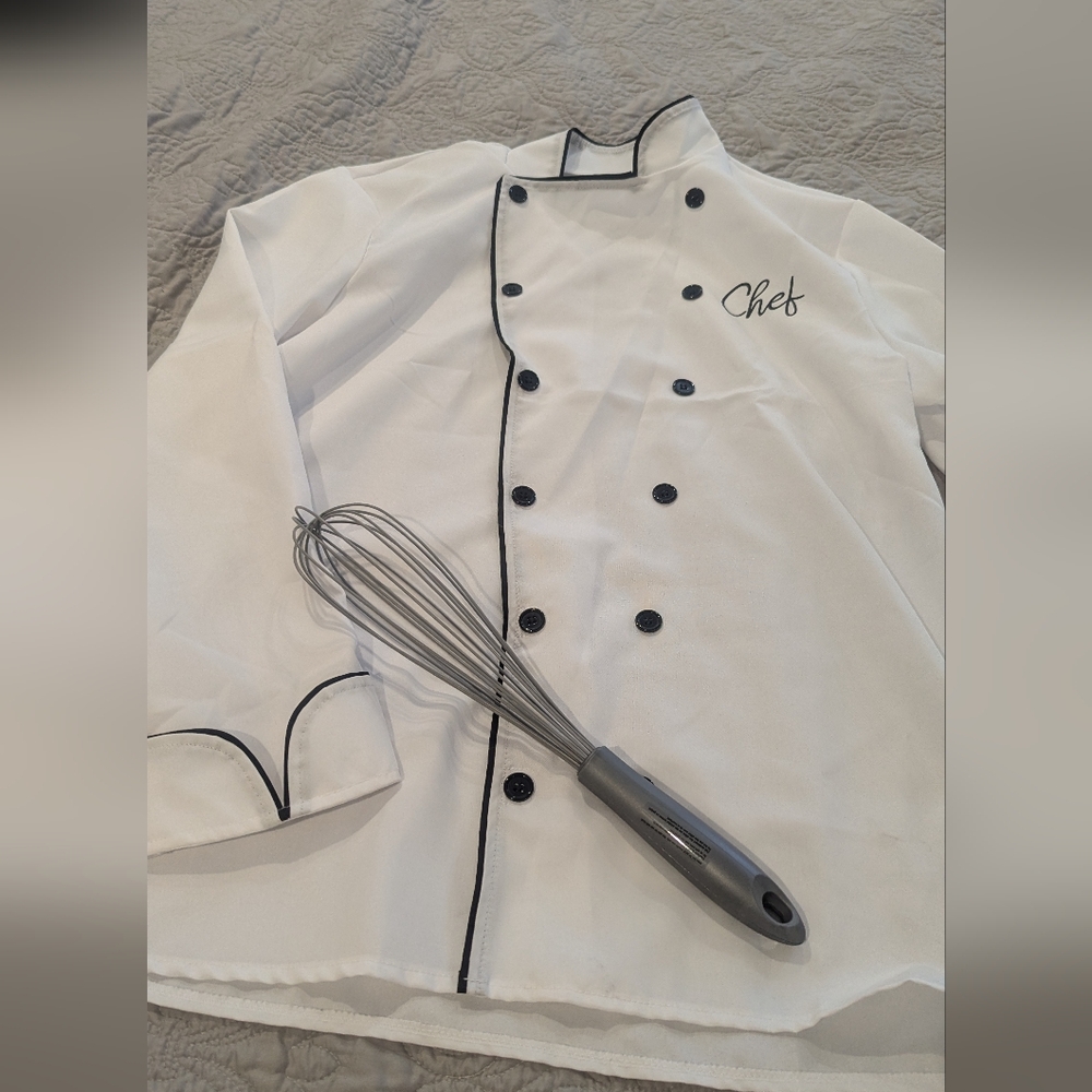 Halloween Costume White Chef Jacket with Black Piping